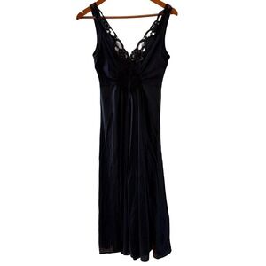 Adonna Black Sateen Lace Embellished Nightgown Women's Size Small/Medium